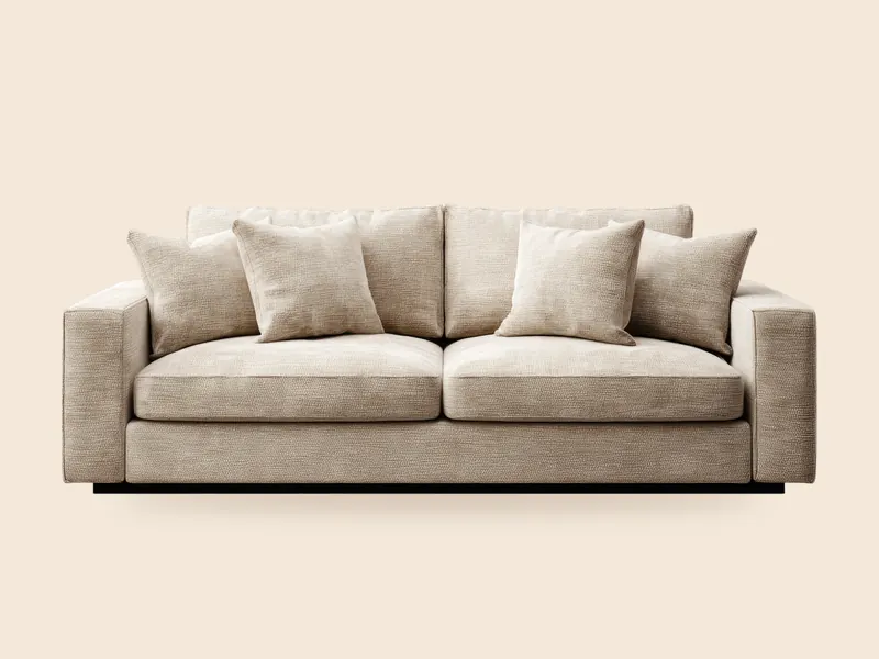 Beige three-seater sofa