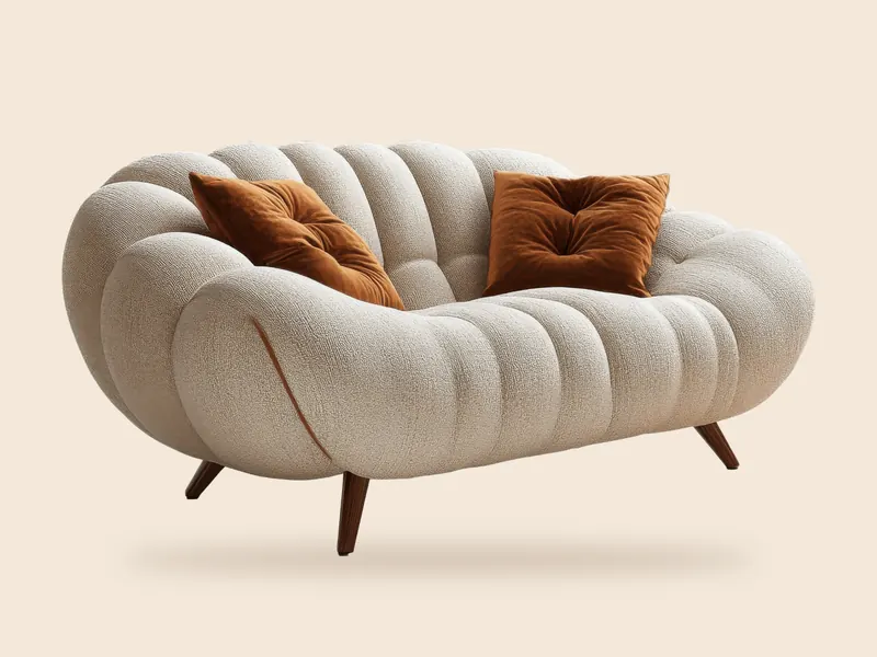 Curved bouclé loveseat